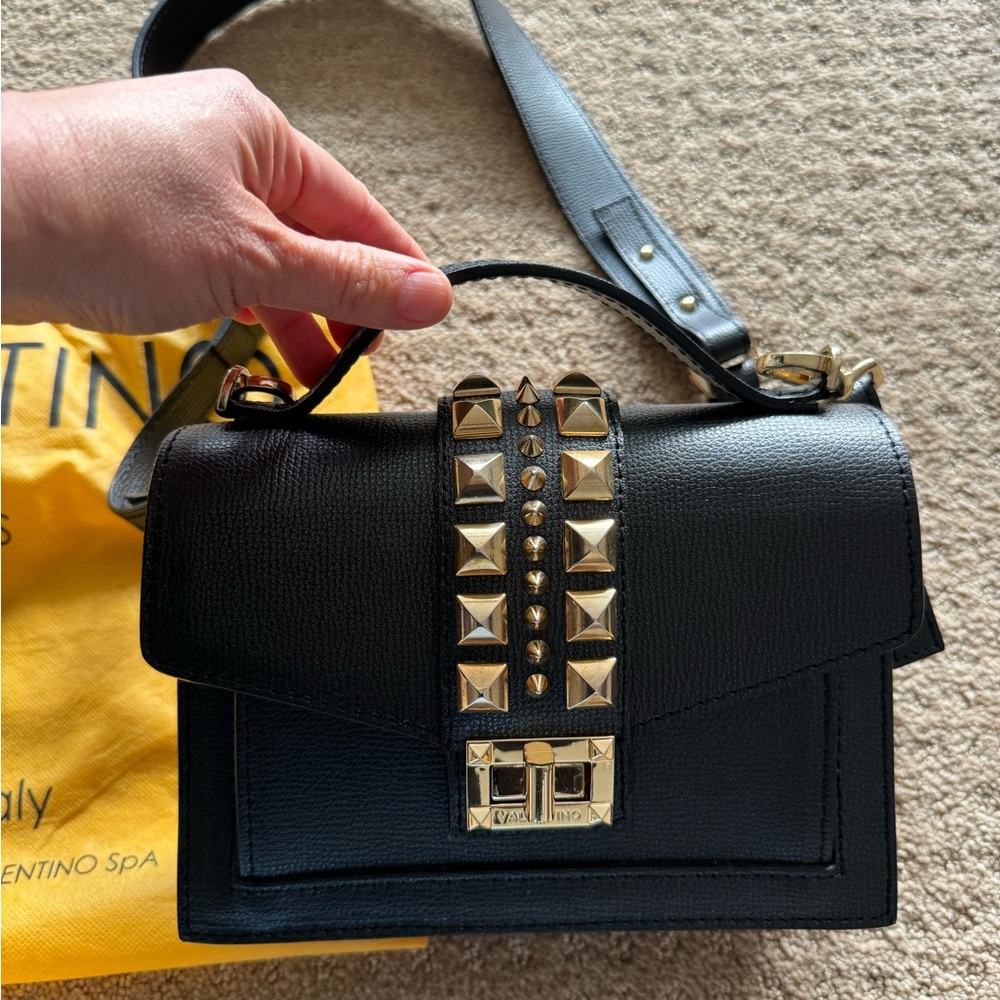 Valentino Black Gold Rockstud Shoulder/Crossbody Bag